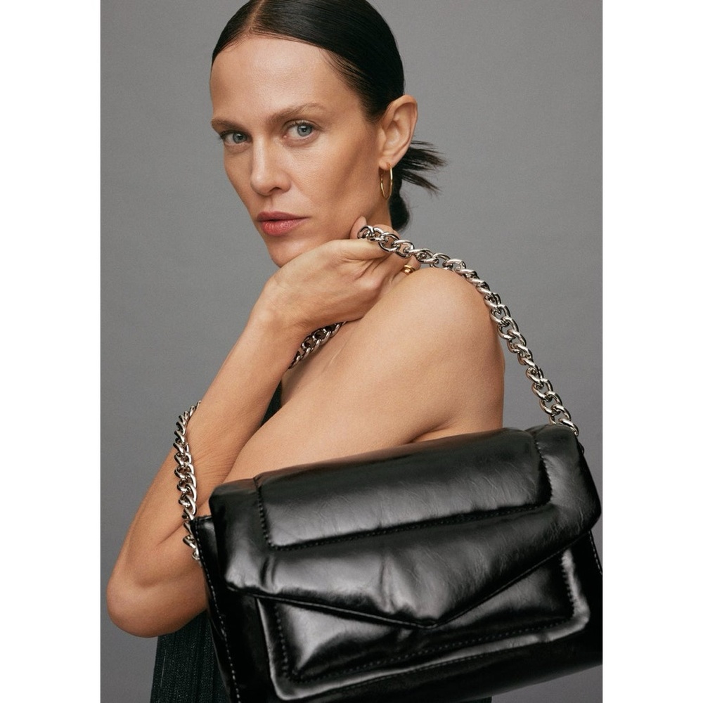 Mango Chain Strap Quilted Black Shoulder Bag